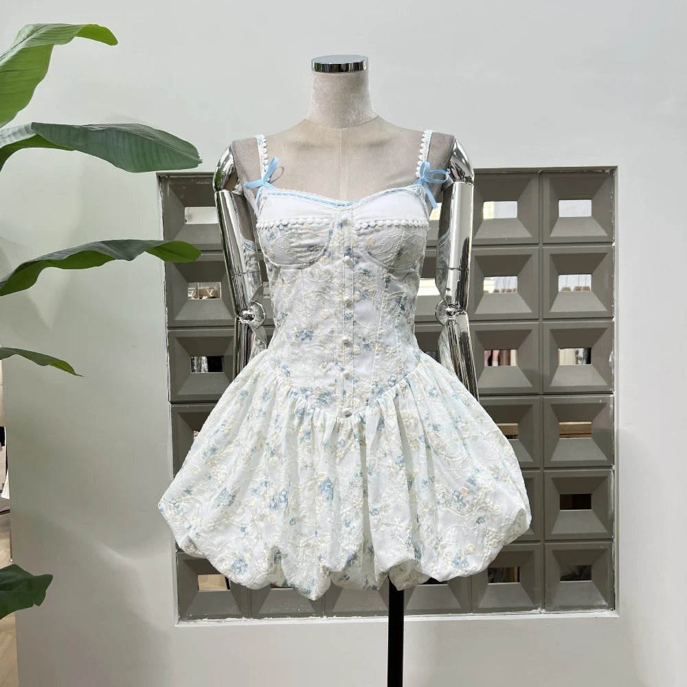 Xajzpa New Design Camisole Mini Dress Elegant Embroidery Botton Stretch Party Evening Birthday Outfit Luxury Festival Dresses Vestido