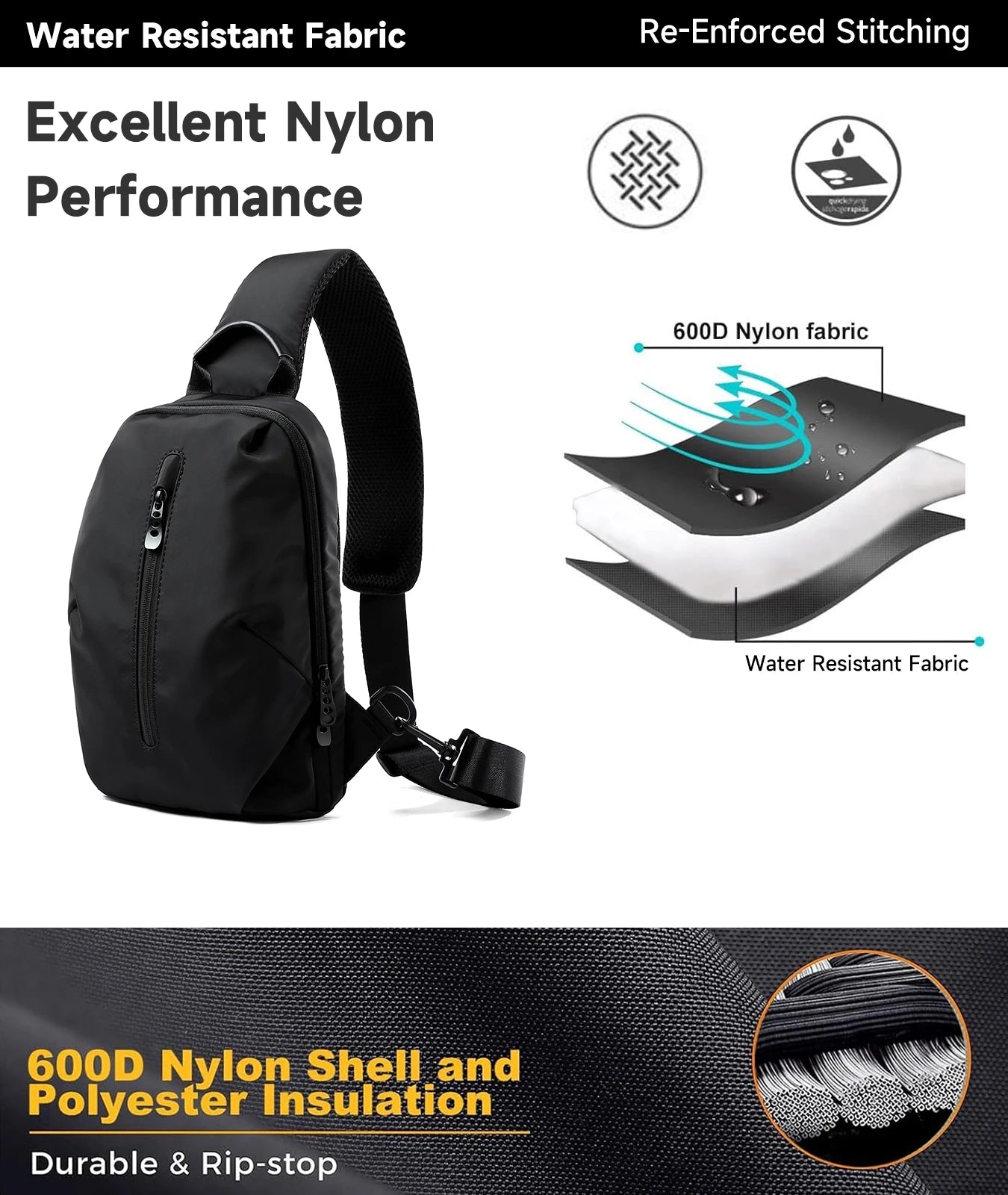 Xajzpa Nylon Sling Bag for Man 9.7inch IPad Waterproof Durable Fabric Lightweight Breathable Fashion Sports Phone Chest Bag