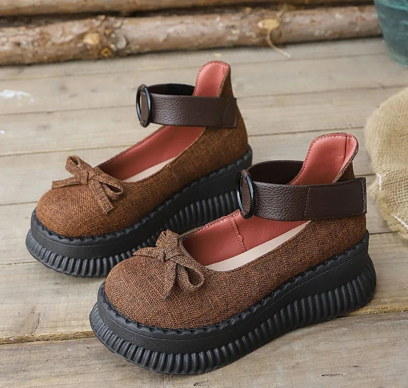 Xajzpa Thick soled shallow mouth single shoe summer new butterfly bow round toe simple comfortable daily casual women's shoes
