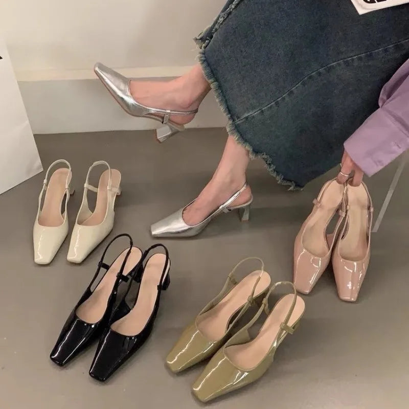 Xajzpa New Women's Shiny High Heels Slingback Women Pumps Metallic Crystal Sandals Pointy Toe Stiletto Heeled Shoes Party Dress Shoes
