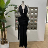 Xajzpa Fashion Solid Color Folds Dress Women's Halterneck Sleeveless Backless Casual Dresses 2025 Summer New Tide