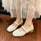 Xajzpa Spring/Summer New Style Fashionable Women's One Word Buckle Mary Janes Round Head Flat Women's Mesh Ballet Shoes Zapatos Mujer