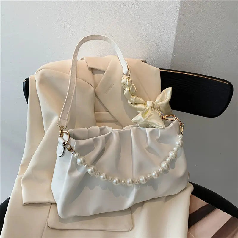 Xajzpa Fashion Pleated Crossbody Shoulder Bag Fashion Cloud PU Leather Small Handbags Purse Women Pearl Luxury Design Underarm Bags