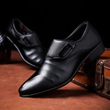 Xajzpa Men Formal Shoes Classic Business Pointed Leather Upper PU Leather Simple Buckle Design Easy To Wear Black Oversized Size 38-48