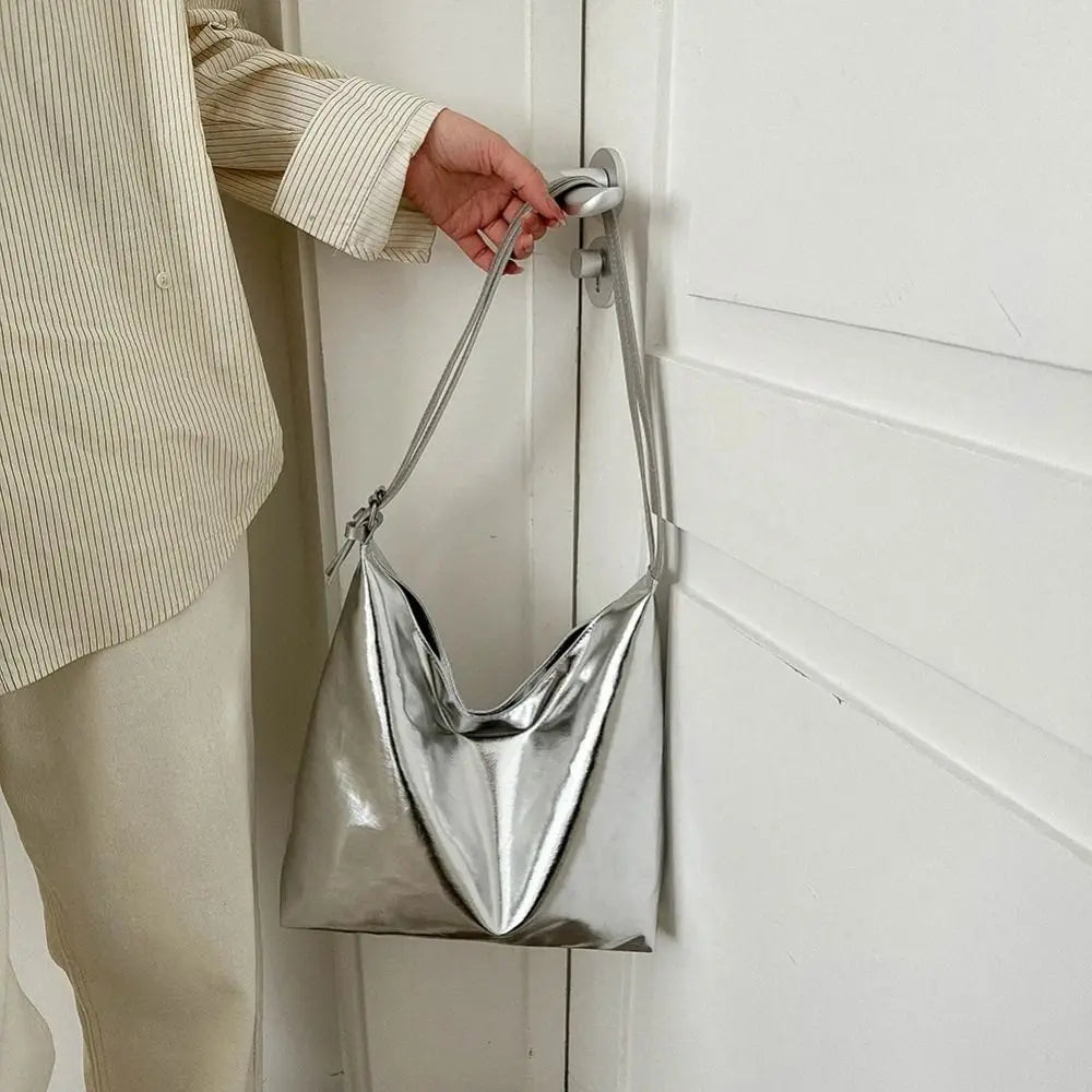 Xajzpa  PU Top-Handle Handbag Luxury Designer Bag for Women Fashion Shopping Bag High Capacity Silver Gold Casual Leather Tote Bag