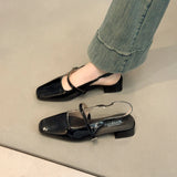 Xajzpa Open Shoes Heel Mary Jane Square Toe Chunky Sandals Women's Block Girls Clear New Low Retro Silver Scandals Janes Women's S