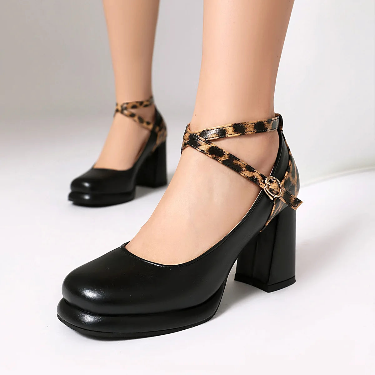 Xajzpa Round Toe Beige High Heels Women Shoes 2025 Spring Pumps Sandals Ladies Sweet 12cm Straps African Branded Brief Leopard Casual C