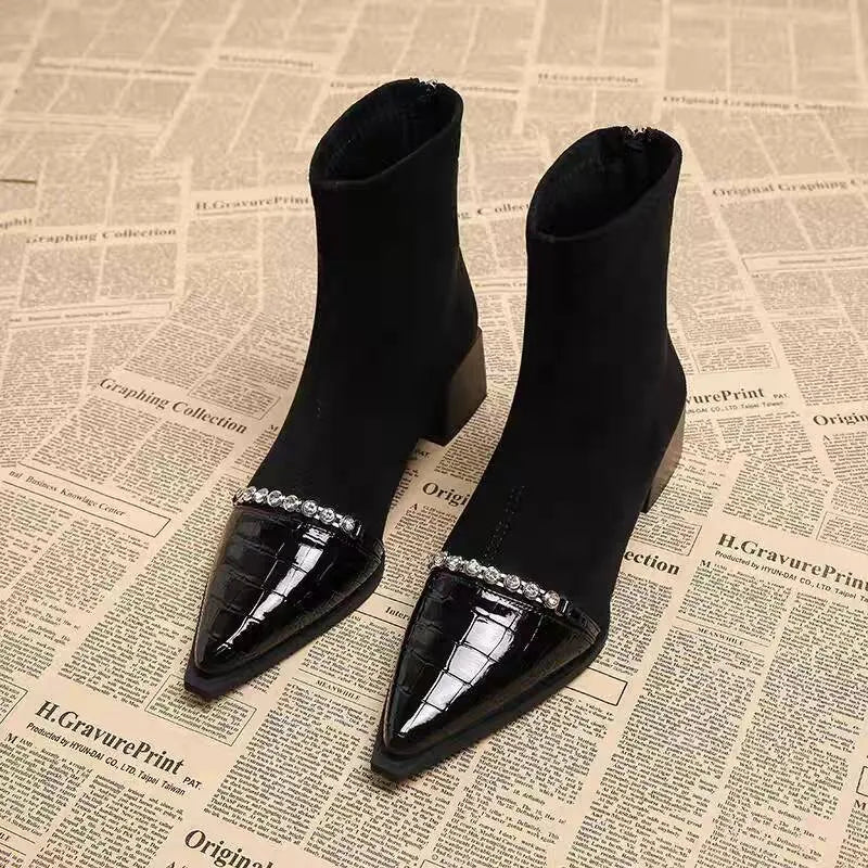 Xajzpa Pointed Toe Women Snow Ankle Boots High Heels Sexy Shoes Chunky Designer Chelsea Boots Winter New Trend Goth Botas De Mujer