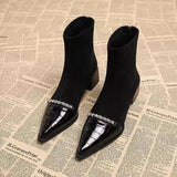 Xajzpa Pointed Toe Women Snow Ankle Boots High Heels Sexy Shoes Chunky Designer Chelsea Boots Winter New Trend Goth Botas De Mujer