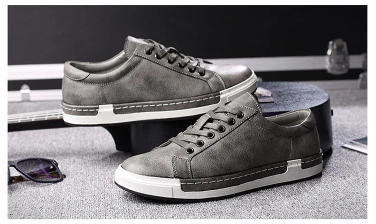 Xajzpa Men's Casual Leather Shoes for Men Fashion Four Seasons Breathable Lace-up Athletic Shoes Shallow Skate Shoes Large Sizes 38-48