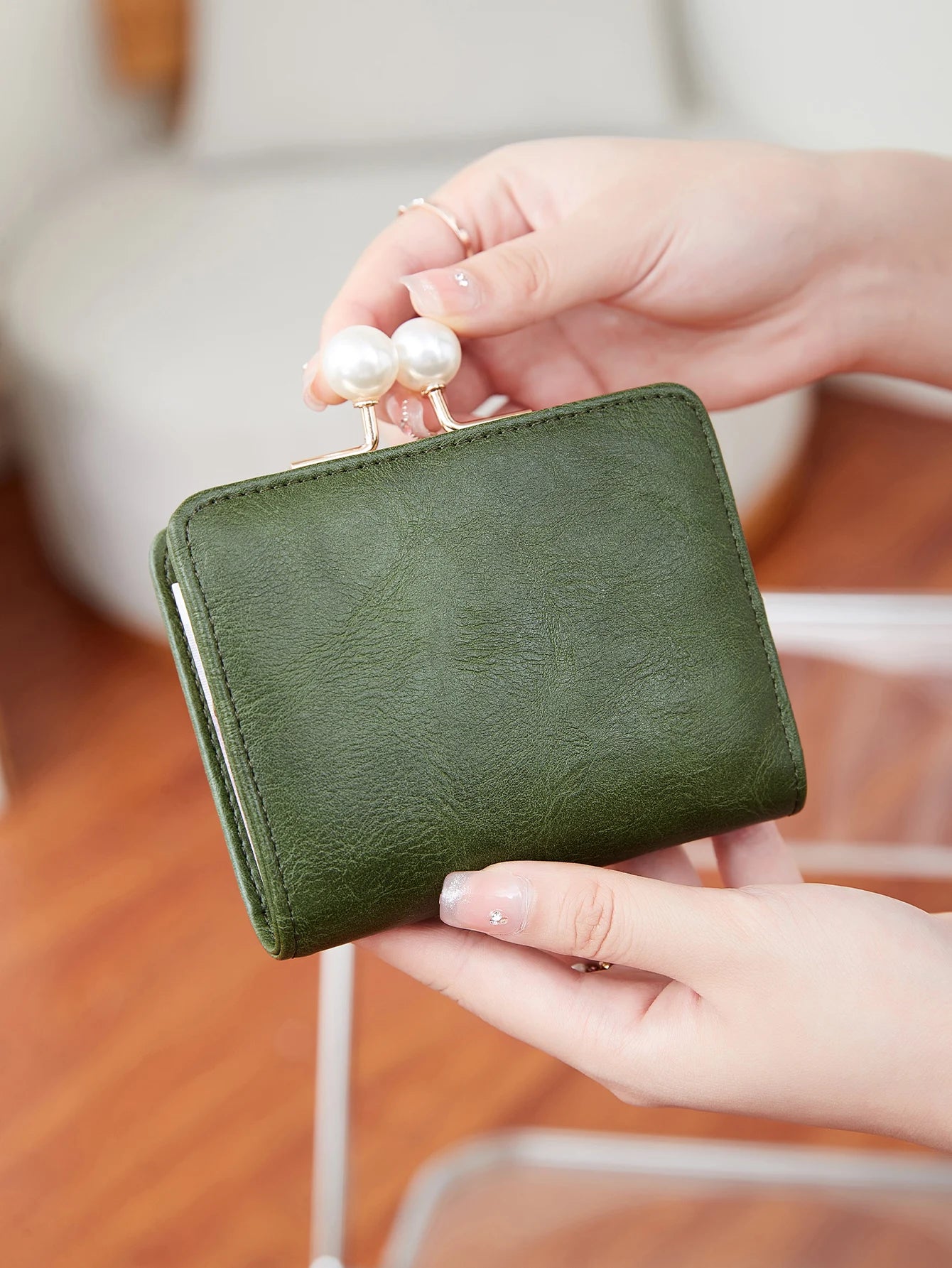 Xajzpa Women's Wallet Short Compact Three Layer Large Capacity Retro Pearl Wallet High Quality PU Leather Multi Card Seat/Coin Zero Wallet