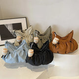 Xajzpa New Lightweight Nylon Drawstring ToteBag Literary Leisure Wrinkle Crossbody Bag Lazy Large Capacity Student Underarm Wrinkle Bag