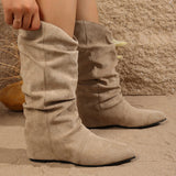 Xajzpa Designer New Shoes Women  Spring Knee High Boots Black White Tall Boots Woman Pleated Low Heel Casual Leather Female Long Shoes
