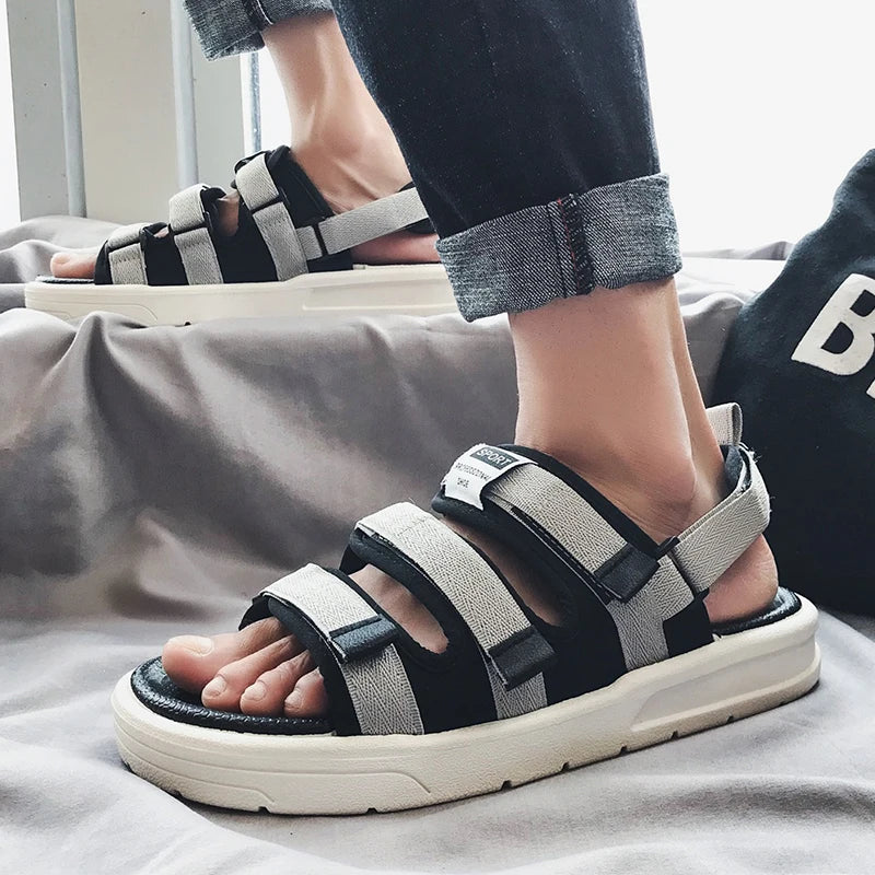 Xajzpa Men Shoes Summer High Quality Casual Flat Shoes Slippers Soft Soled Non-Slip Comfortable Lightweight Beach Sandals Men's