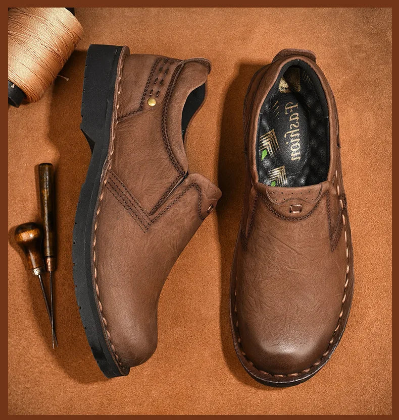 Xajzpa Men Genuine Leather Vintage Loafers Casual Shoes Mens Breathable Driving Flats Fashion Sewing Men Leisure Shoes Sneakers