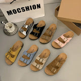 Xajzpa Shoes Women Low Slippers Casual Pantofle Platform Slides Soft Luxury 2025 Hoof Heels Classics Fashion Rome Fabric Rubber PU