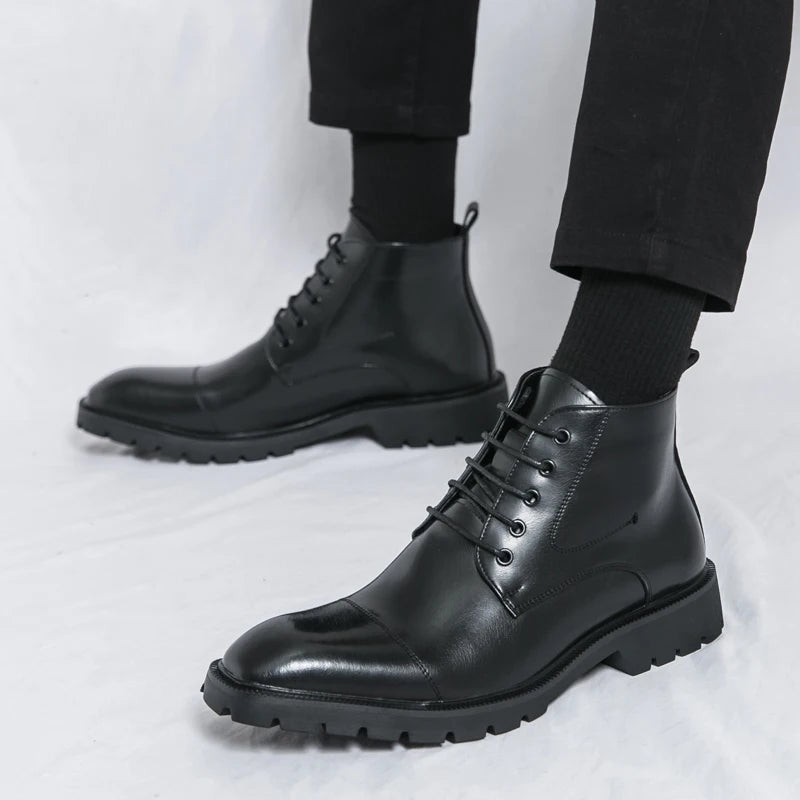 Xajzpa Men's short boots winter fashion new comfortable Amazon tight lace shoes old-fashioned business men's casual fashion shoes