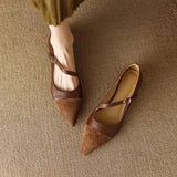 Xajzpa Women Flat Women's Pointed Toe Retro Single Shoes One Word Buckle Round Mary Jane Shoes Ballerina Flats Mujer