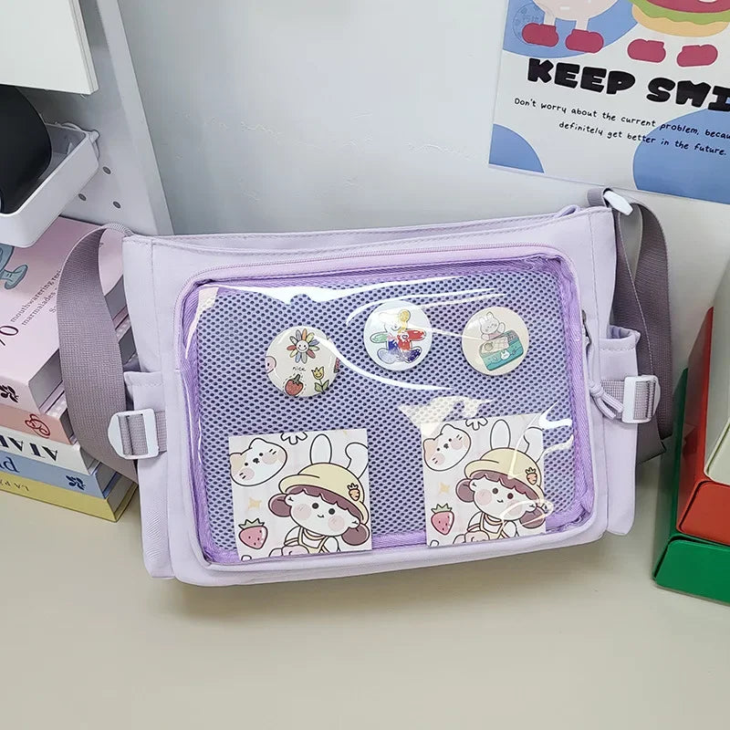Xajzpa Preppy Style Candy Colour Cute Shoulder Bag Anime Expo Transparent Badge Display Messenger Bag Women Doll Itabag Crossbody Bag