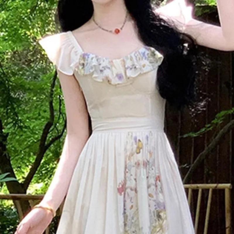 Xajzpa Fashion Printing Casual Dress Women's Short Sleeve Waist Retraction A Line Dresses 2025 Summer New Tide