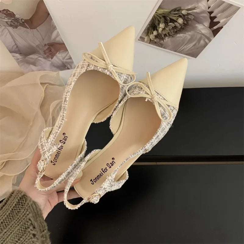 Xajzpa New Style Luxury Women's Closed Girls Bowknot Low High Fashion Stiletto Pointed Toe Buckle High Heels Party Prom Shoes