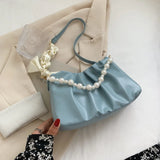 Xajzpa Fashion Pleated Crossbody Shoulder Bag Fashion Cloud PU Leather Small Handbags Purse Women Pearl Luxury Design Underarm Bags