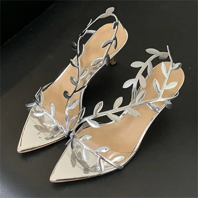 xajzpa Street Style Fashion PVC Transparent Pointed Toe Women Sandals Street Prom Thin Heels Shoes Summer Zapatos De Mujer