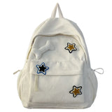 Y2K Girls Star Pattern Laptop Backpack Teen Student Large Capacity School Bookbag Corduroy Rucksack Double Strap Shoulder Bag