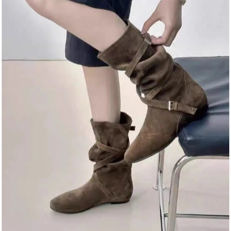 Xajzpa New Style Luxury Women's Fashion Pointed Cowboy Coarse Heel Stacked Boots New Style No Knee Large Barrel Giroud Women's Boots