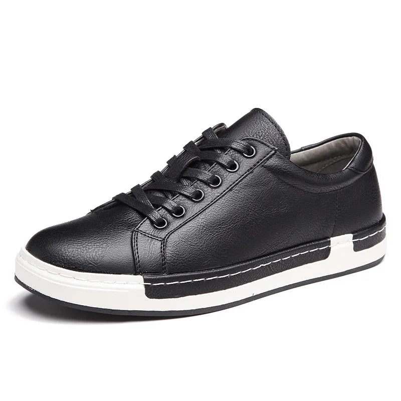 Xajzpa Men's Casual Leather Shoes for Men Fashion Four Seasons Breathable Lace-up Athletic Shoes Shallow Skate Shoes Large Sizes 38-48