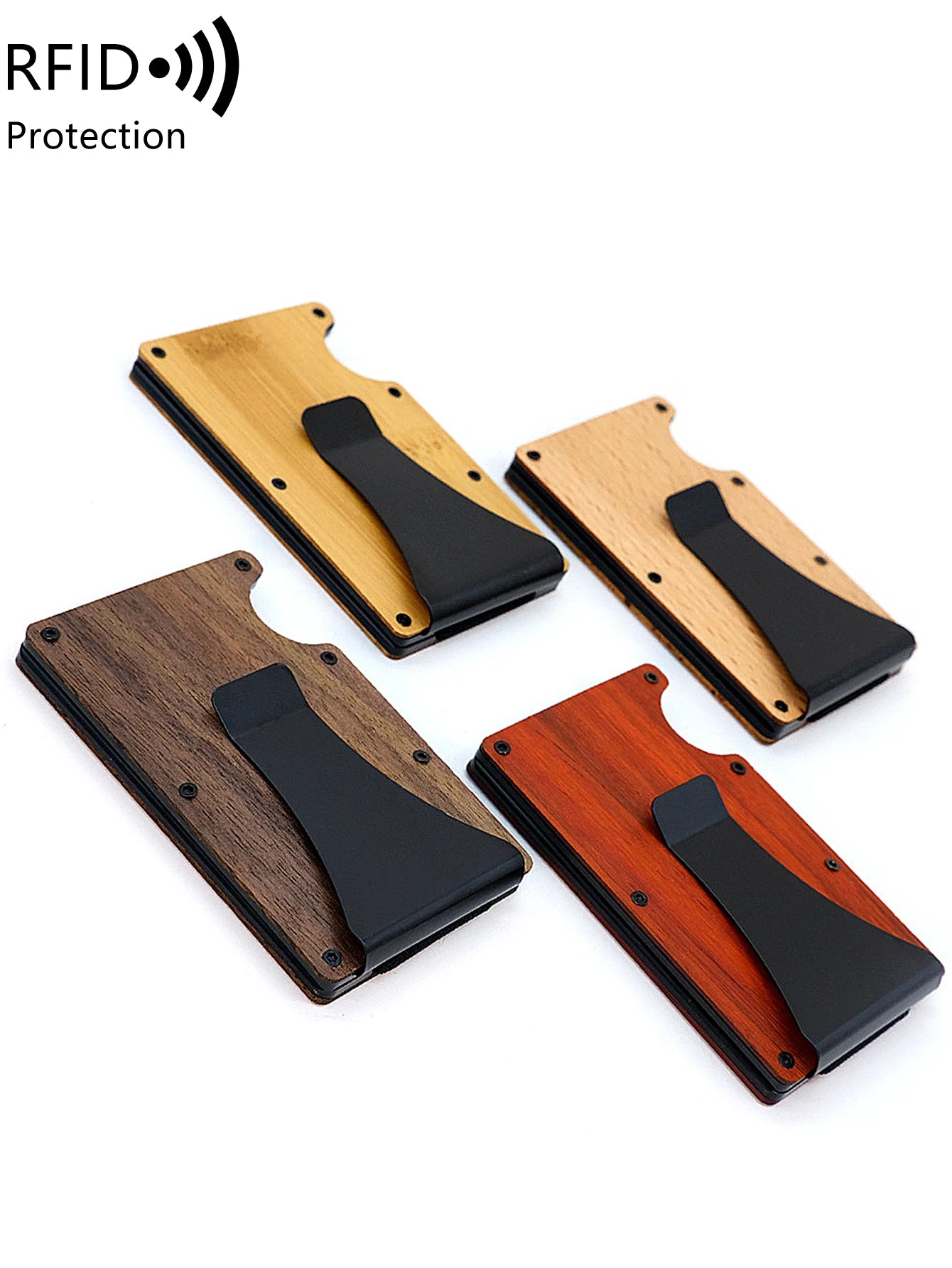 Xajzpa RFID Blocking Men's Wooden Wallet Ultra Thin Metal Money Clip for Men Minimalist Wooden Aluminum Wallet Card Holder