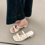 Xajzpa Slippers Women Summer Butterfly-Knot Shoes Slides Fashion Square heel Pantofle Luxury Block 2025 Floral Sweet Butterfly-knot
