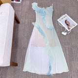 Xajzpa Fashion Irregular Pearl Dress Women's Sleeveless Lotus Leaf Edge Wrinkles A Line Dresses 2025 Summer New Tide