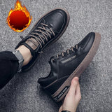 Xajzpa Little White Shoes for Men with Plush Warm Thick Soled Leather Shoes, Winter Casual Sports, Outdoor Walking, and Board Shoes