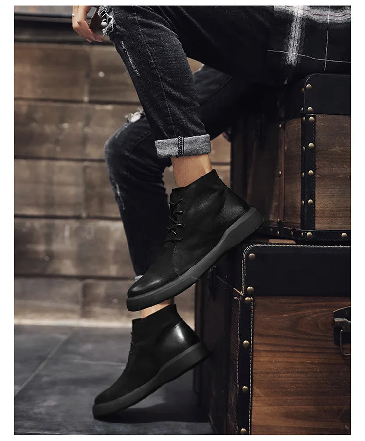 Xajzpa Men's Chelsea Cotton Boots Winter Men's Genuine Leather Shoes High Top Men Plush Sapato Social Masculino Zapatos Para Hombres