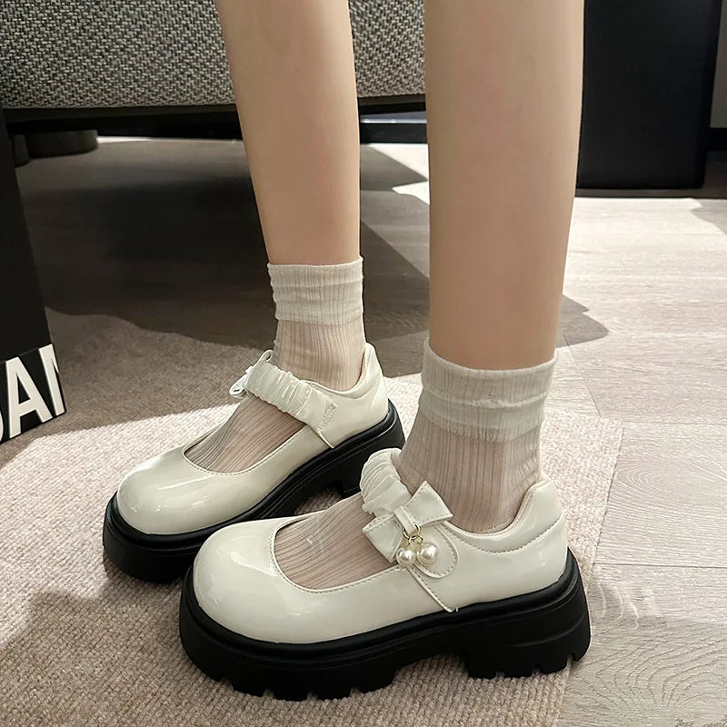 Xajzpa Shoes Shallow Mouth Oxfords Women's All-Match Round Toe Female Footwear Casual Sneaker Clogs Platform Bow-Knot New Comfortable R