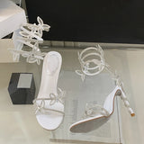 Xajzpa Designer Green High Heels Gladiator Sandals Women Fashion Rhinestone Butterfly Ankle Snake Twine Around Party Prom Shoes