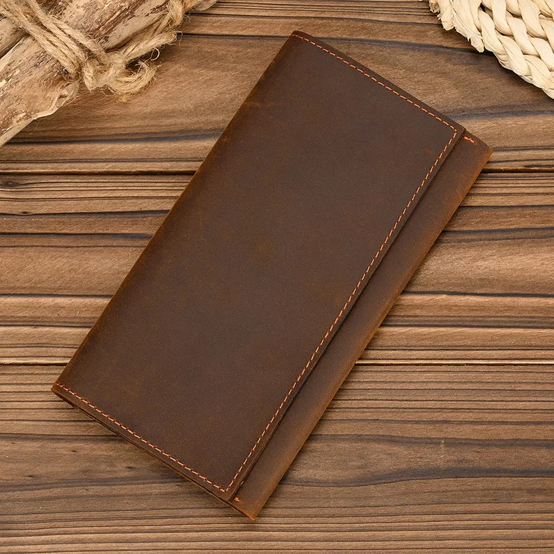 Xajzpa Vintage Genuine Leather Long Wallet Men Women Credit Card Holder Clutch Purse Coin Zipper Business Moible Phone Wallet