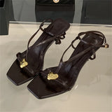 xajzpa Summer Fashion Metal Buckle Narrow Band Sandals Women Band Open Toe Thin Low Heel Gladiator Party Shoes Zapatos De Mujer