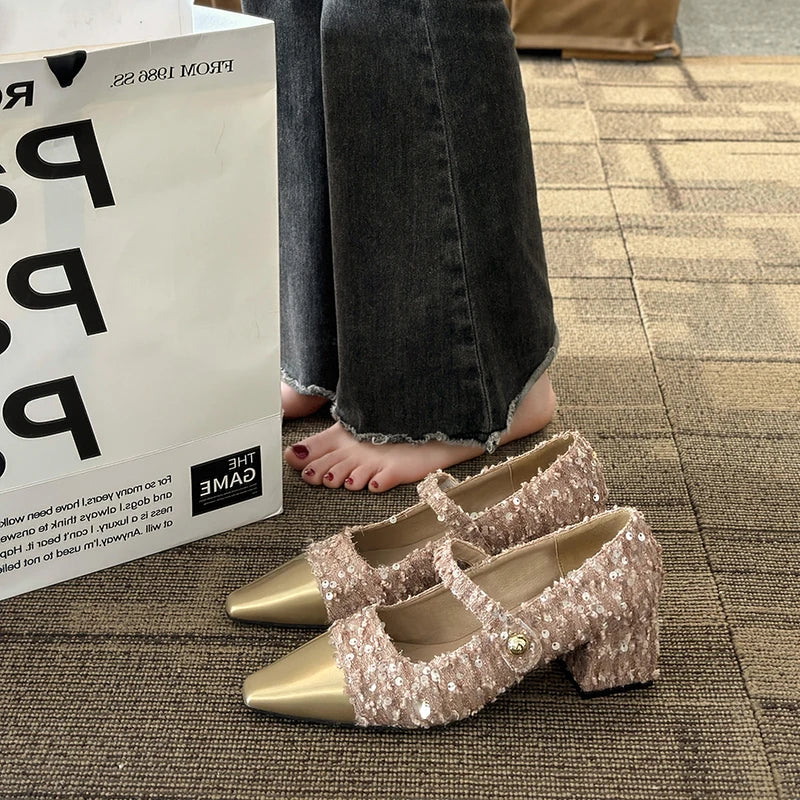 Xajzpa Summer Women's Shoes Sandals Ladies Beige High Heels Branded Pumps 2025 Sweet African 12cm Fashion Spring Latest Block Brief