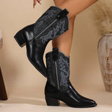 Xajzpa New Style Fashion Women's Western Cowboy Boots Slip On Thick Heel Knight Long Booties Retro Style Autumn Winter Female Shoes