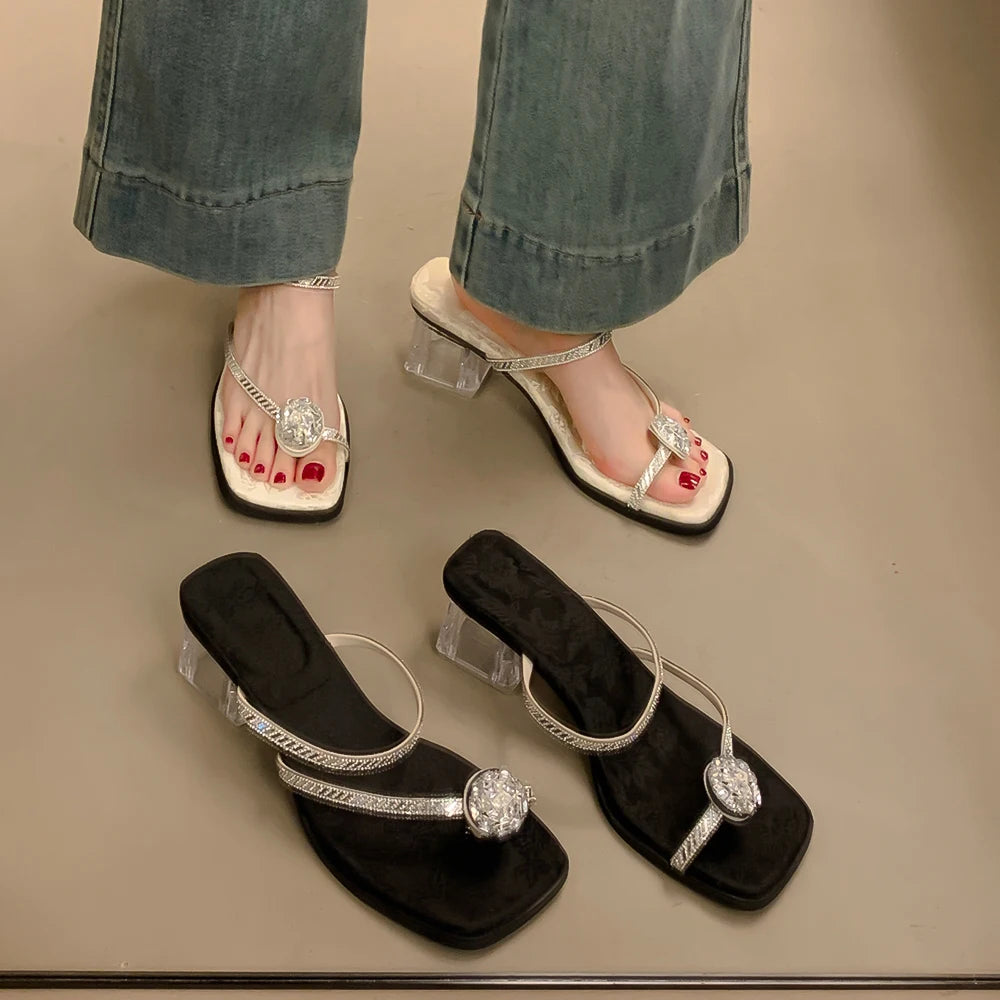 Xajzpa Shoes Slippers Heels Slipers Women Glitter Slides Fashion Rubber Flip Flops High Jelly Luxury Summer Hawaiian Crystal