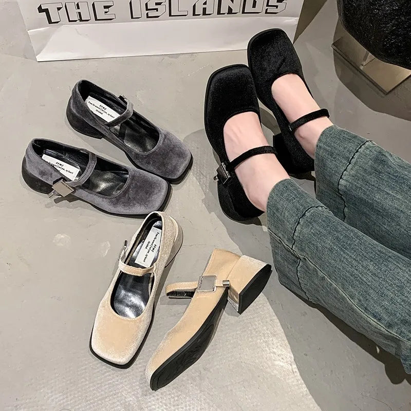 Xajzpa Spring Autumn Women's Luxury Mary Jane Shoes Square Toe Shallow Buckle Ladies Elegant Sole Ballte Shoes Casual Loafers Shoes