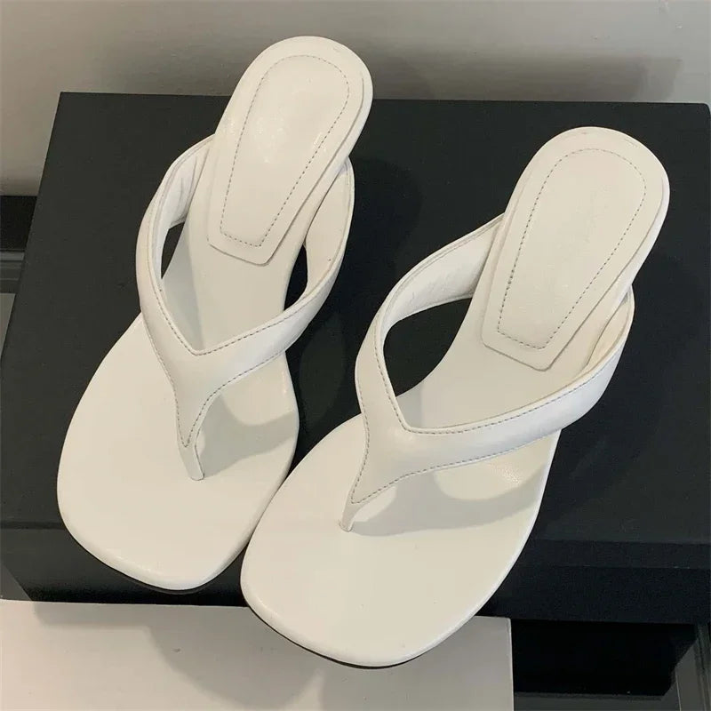 Xajzpa Fashion Square Clip Toe Platform Wedges Women Slippers 2025 Summer High Heels Flip Flops Ladies Shoes