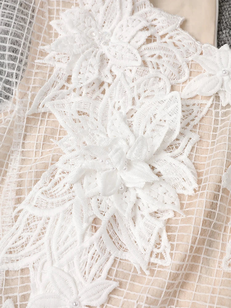 Xajzpa Fashion Women Dress Short Sleeve Round Neck Lace Patchwork Female Elegant Dresses New Tide