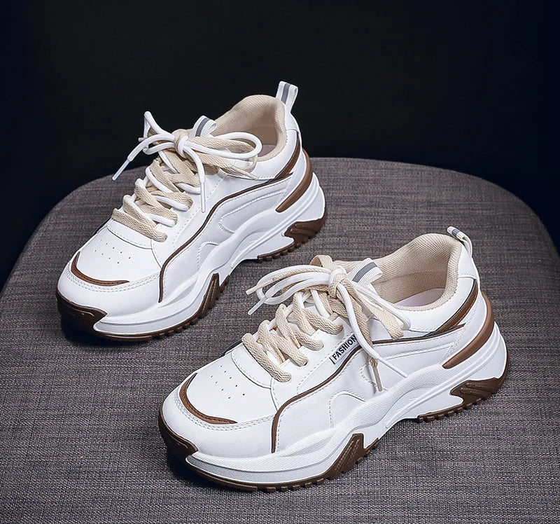 Xajzpa Women's Spring New Breathable Student Casual Shoes Thick Bottom Increased Height Simple Comfortable Versatile Sports Shoes