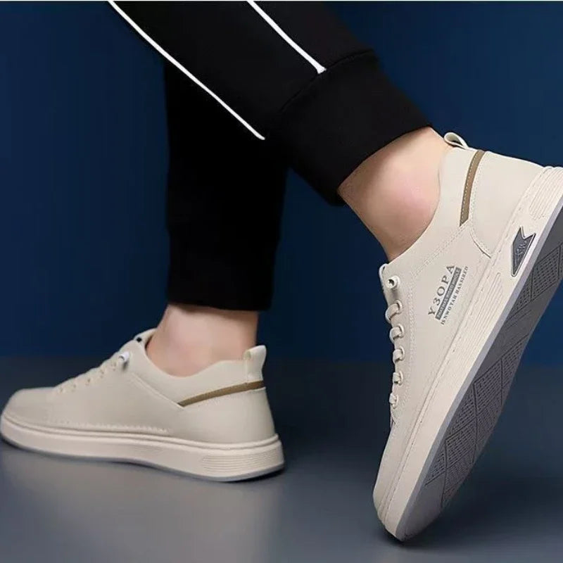 Xajzpa Leather Casual Shoes for Men Breathable White Sneakers Fashion Driving Walking Tennis Shoes for Male Italian Office Flats Shoes