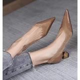 Xajzpa New Style Luxury Women's Fashion Mid Heel Special-shaped Heels Pointed Shallow Single Shoes Lady Leisure Comfortable Work Shoes