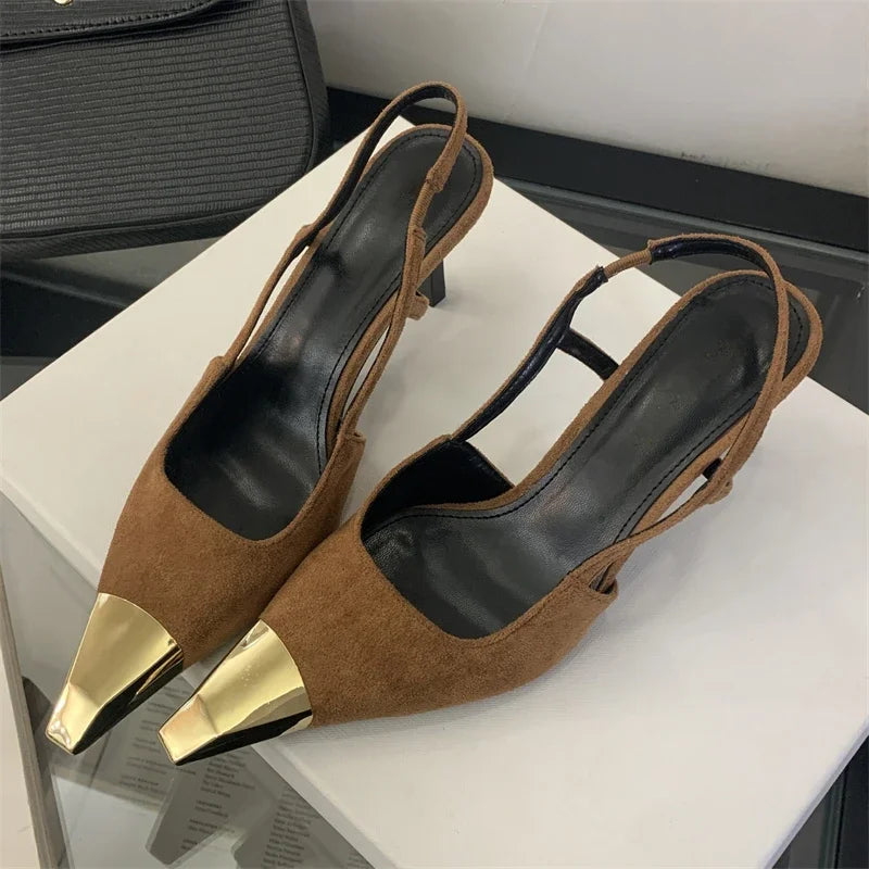 Xajzpa Street Style Pointed Toe Women Pumps Fashion Slingbacks Thin High Heels Elegant Stripper Prom Ladies Sandals Shoes
