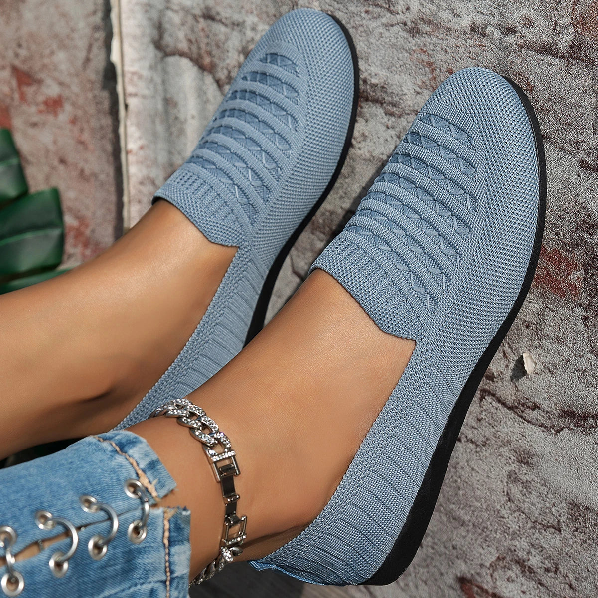 Xajzpa Elastic Knitting Flats Slip on Shoes for Women  Summer Breathable Soft Loafers Woman Lightweight Casual Shoes Mom Moccasins